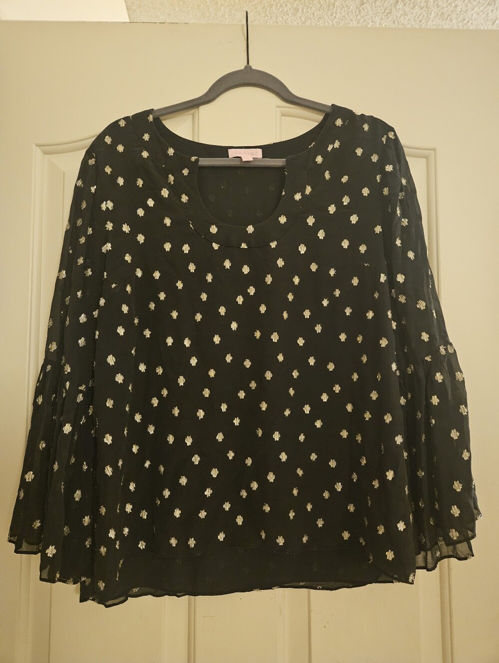 Lilly Pulitzer Black Blouse with Gold Dot Print